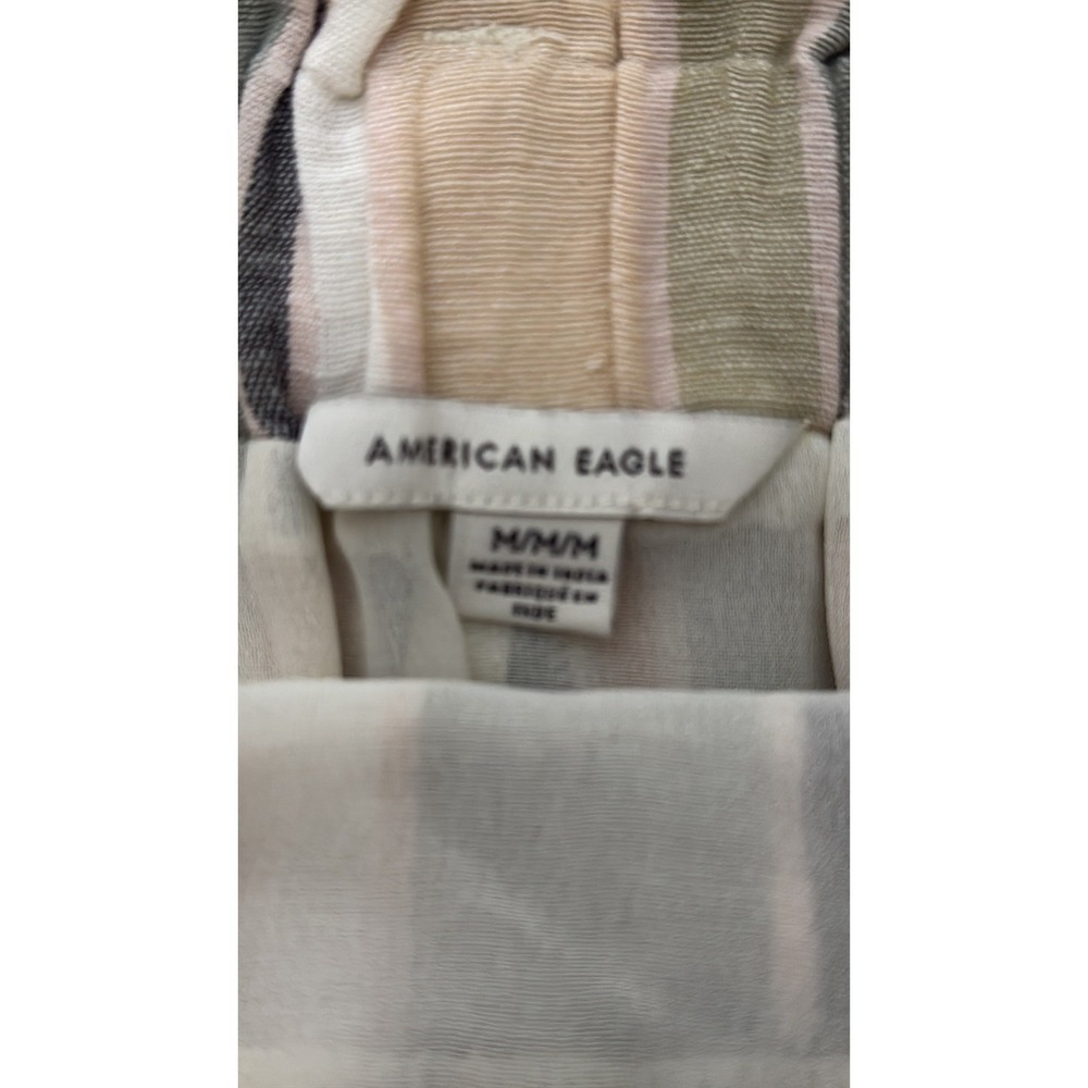 American Eagle Striped Mini Skirt with‎ Belt Womens M Beige Green Pockets - Picture 7 of 10
